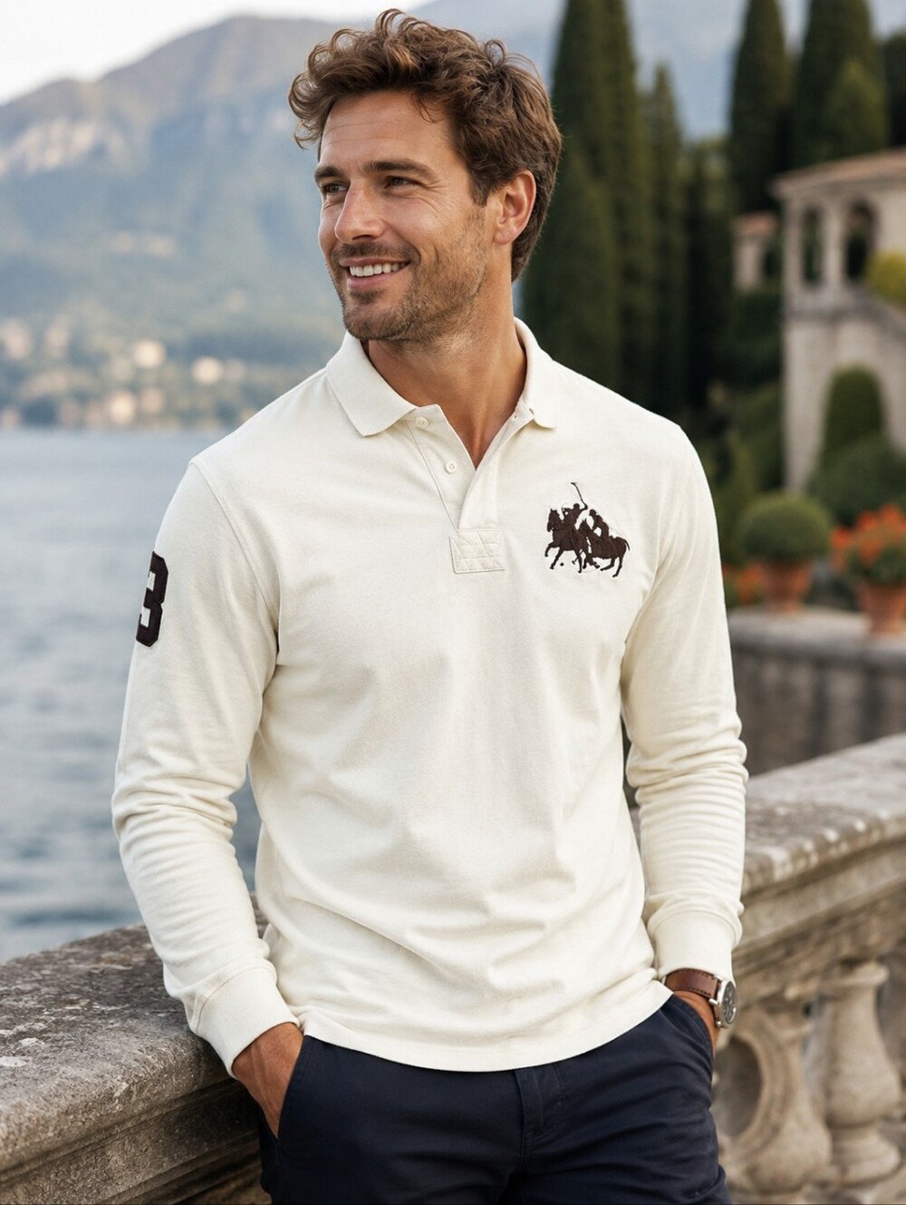 Vtg Ralph Lauren Brown Big Pony Dual Match Play Pique Polo Shirt Mens Sz LG